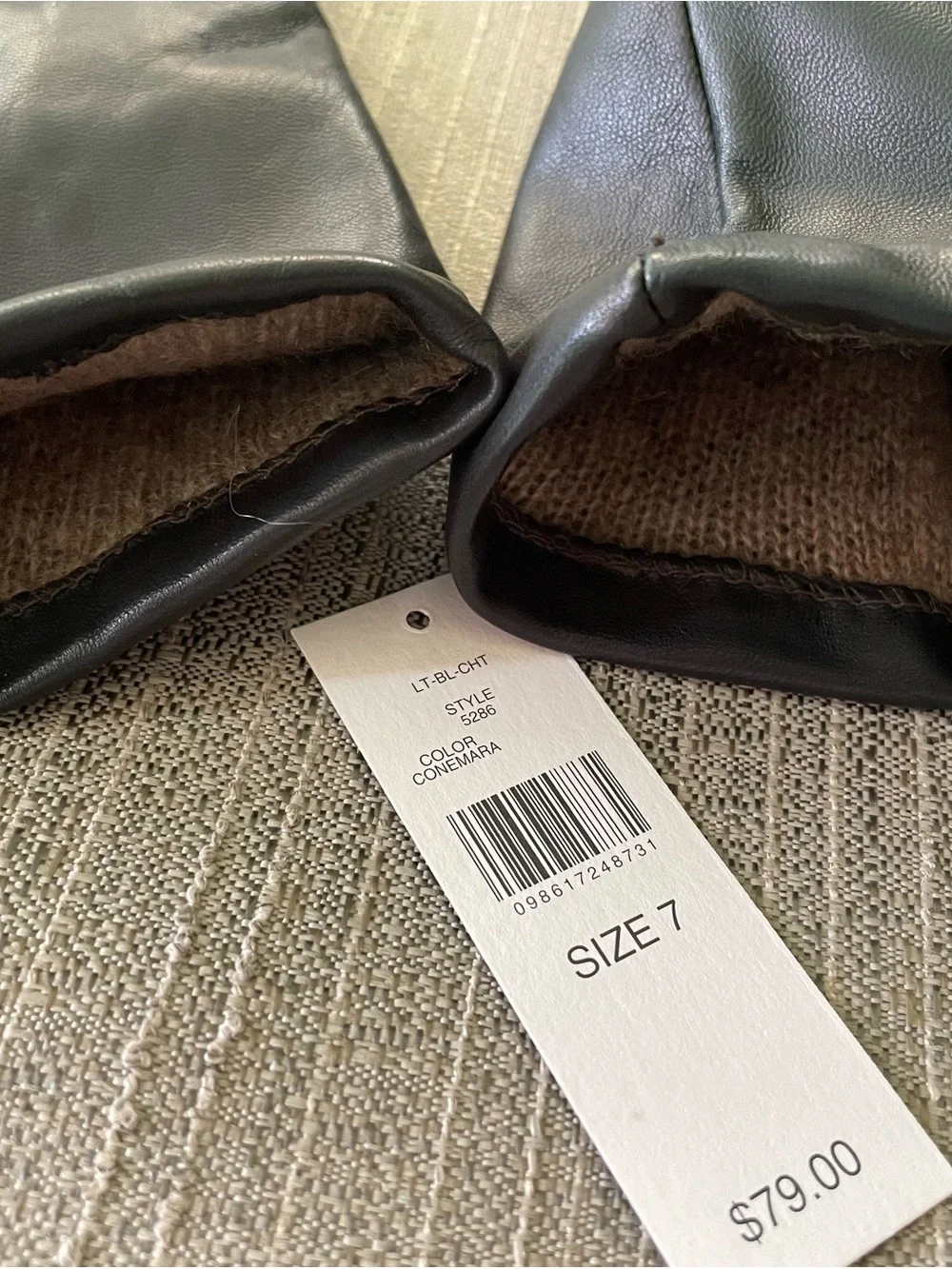 Lord & Taylor Black Leather Gloves with Cashmere Lining